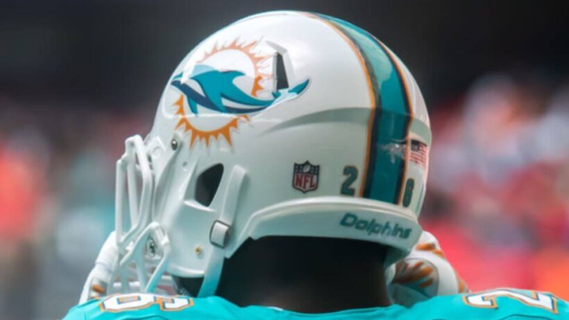 Miami Dolphins helmet closeup