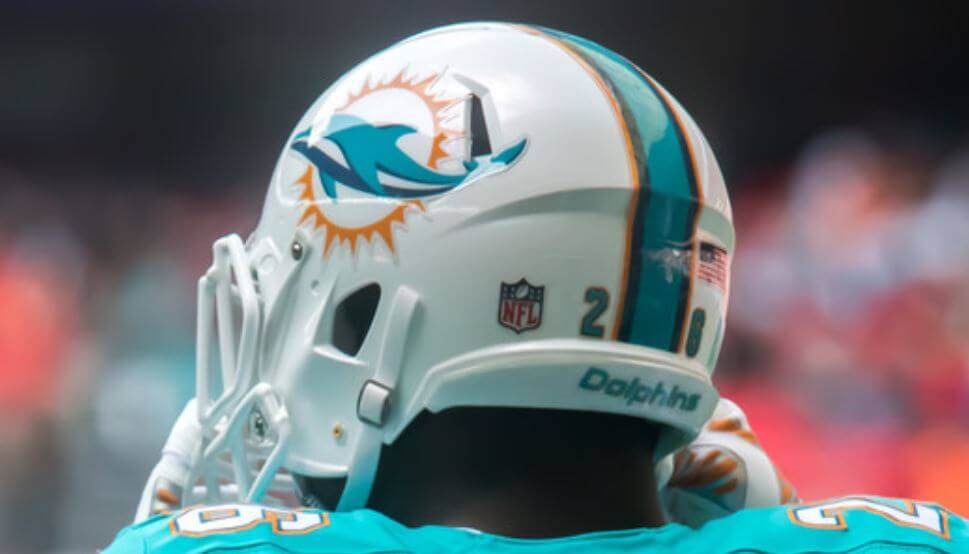 Miami Dolphins helmet closeup