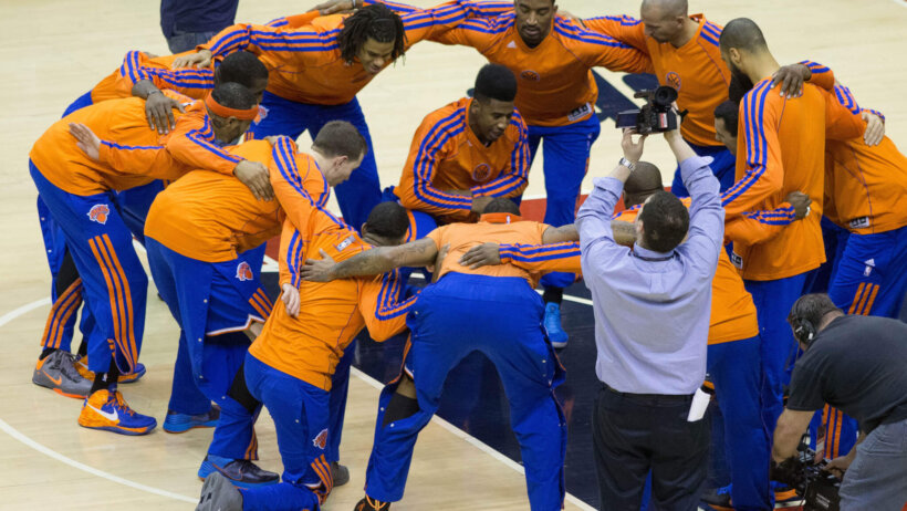 New York Knicks huddle