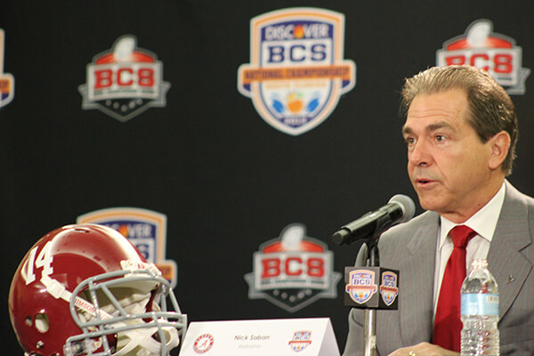 Saban at the podium