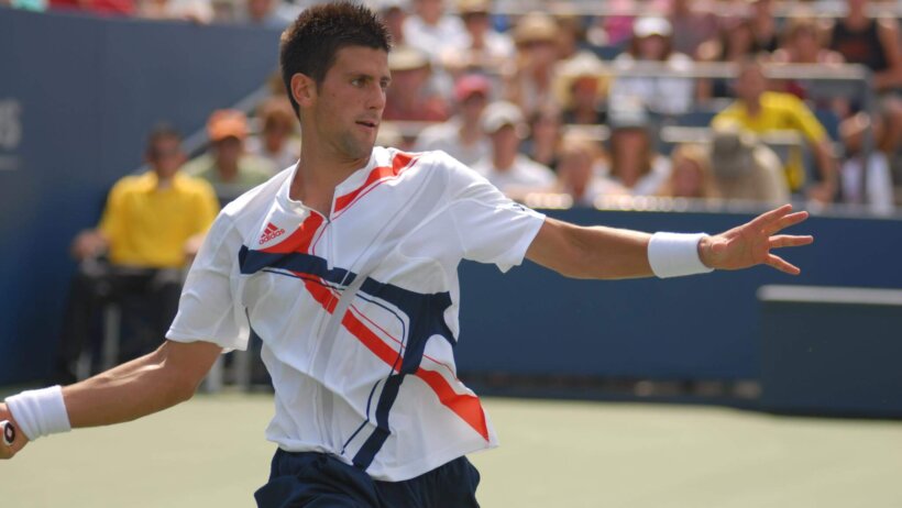 Novak Djokovic hitting a forehand