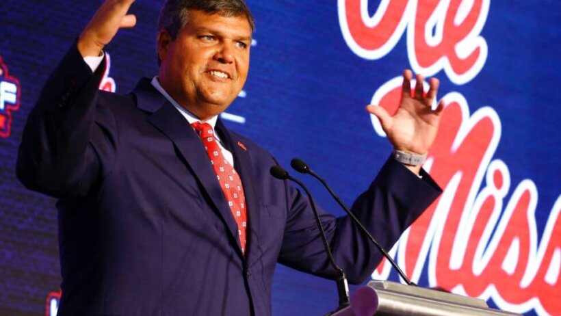 Ole Miss coach Matt Luke at a press conference.