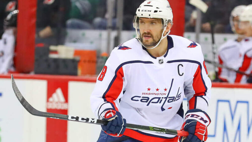 Washington Capitals Alex Ovechkin skates up ice.
