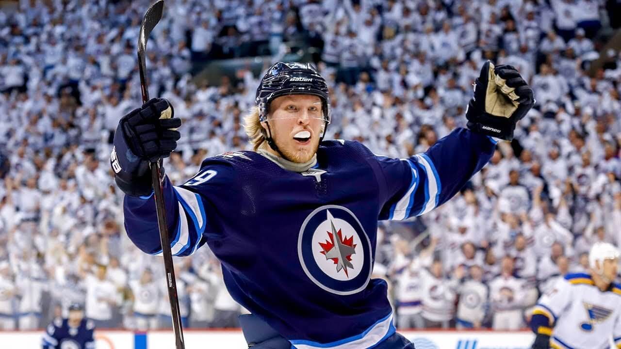 Winnipeg Jets forward Patrik Laine celebrates a goal