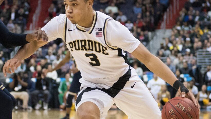 Purdue guard Carsen Edwards driving to the hoop.
