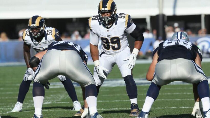 LA Rams' Aaron Donald lines up against Dallas