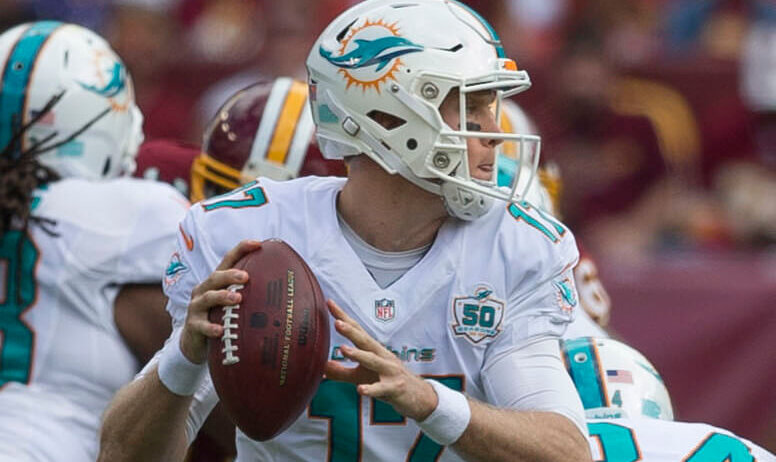 Ryan Tannehill of the Miami Dolphins preparing to throw the football