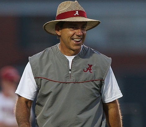 Nick Saban walking the practice field
