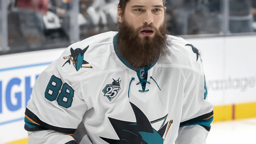 San Jose defenseman Brent Burns warming up.