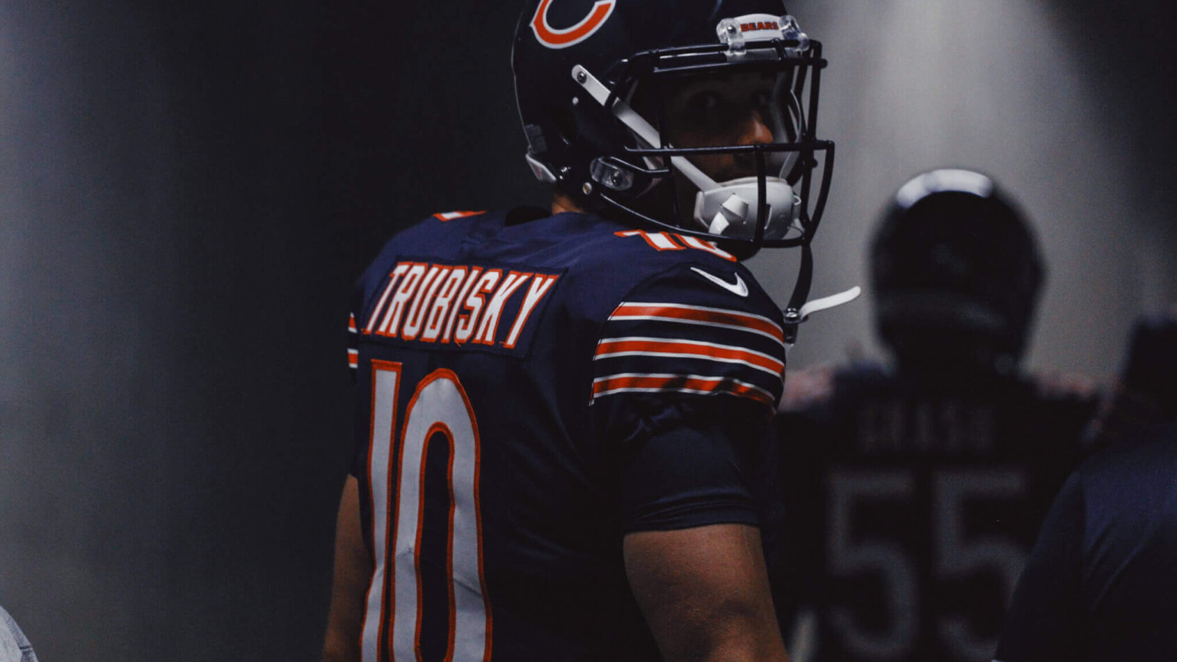 Mitchell Trubisky walking down the hallway