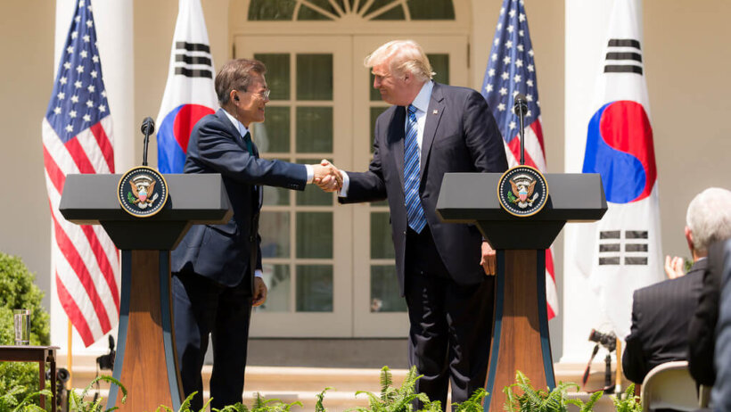 President Donald J. Trump welcomes President Moon Jae-in of the Republic of Korea to the White House
