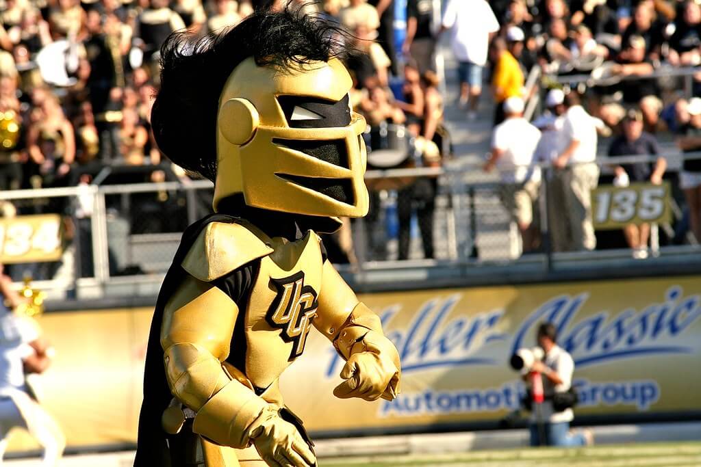 UCF Knights mascot pumping up the crowd.