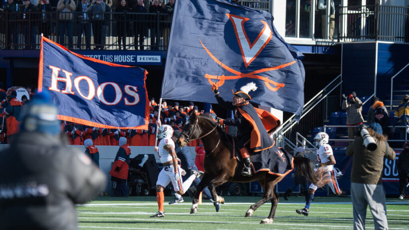 UVA mascot galloping across the field