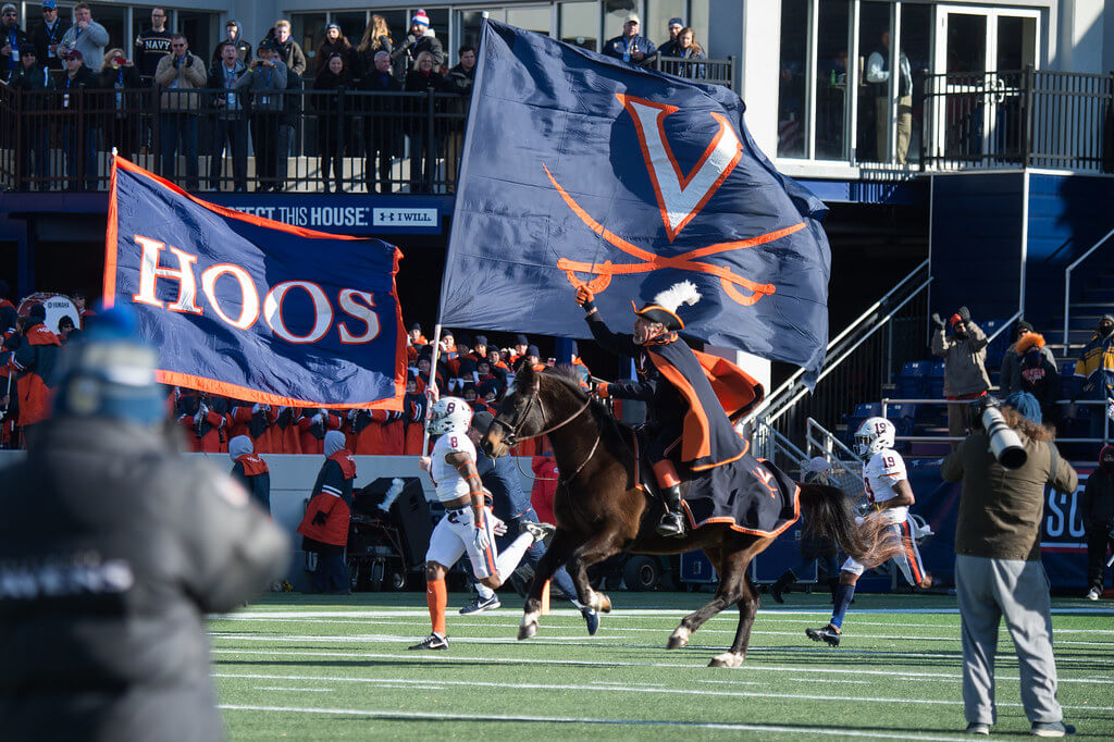 UVA mascot galloping across the field