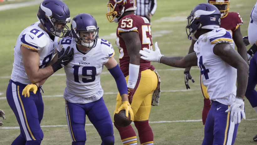 Minnesota receivers Adam Thielen and Stefon Diggs celebrating.