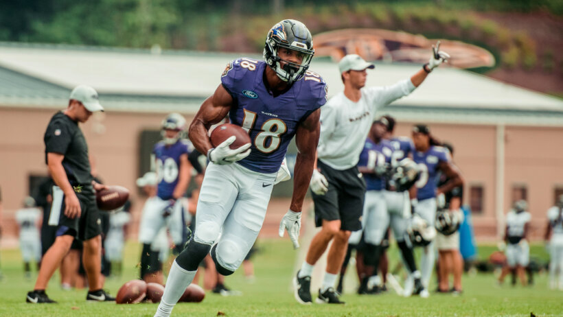 Baltimore Ravens running through a practice.
