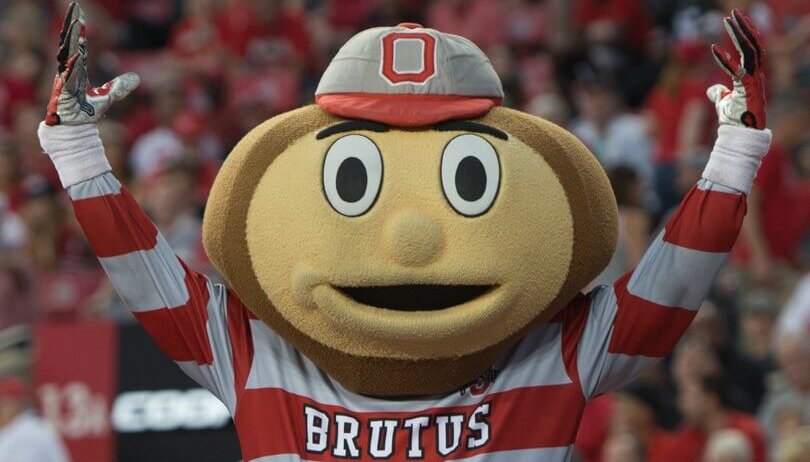 Brutus Buckeye celebrates an Ohio State touchdown