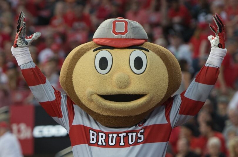 Brutus Buckeye celebrates an Ohio State touchdown