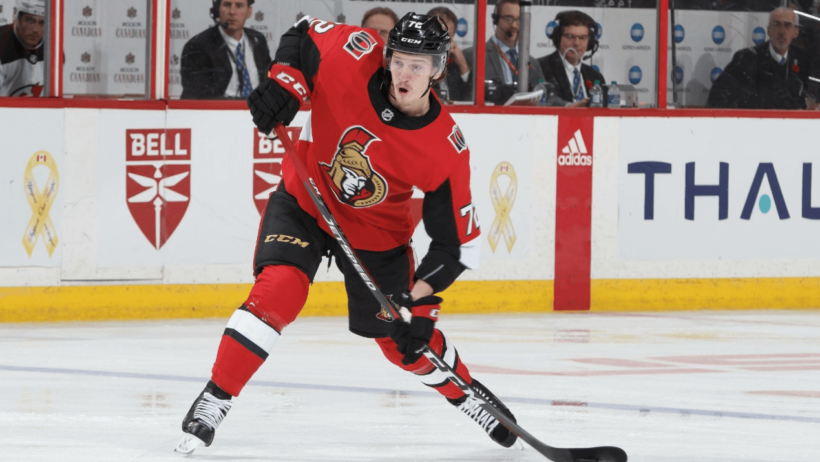 Thomas Chabot firing a one-timer from the point