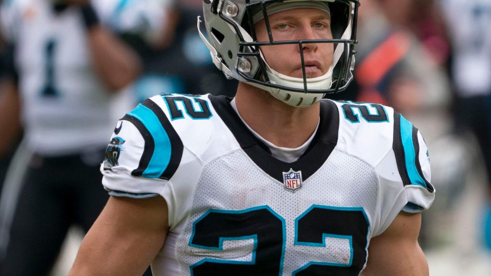 Christian McCaffrey on the field with the Panthers.
