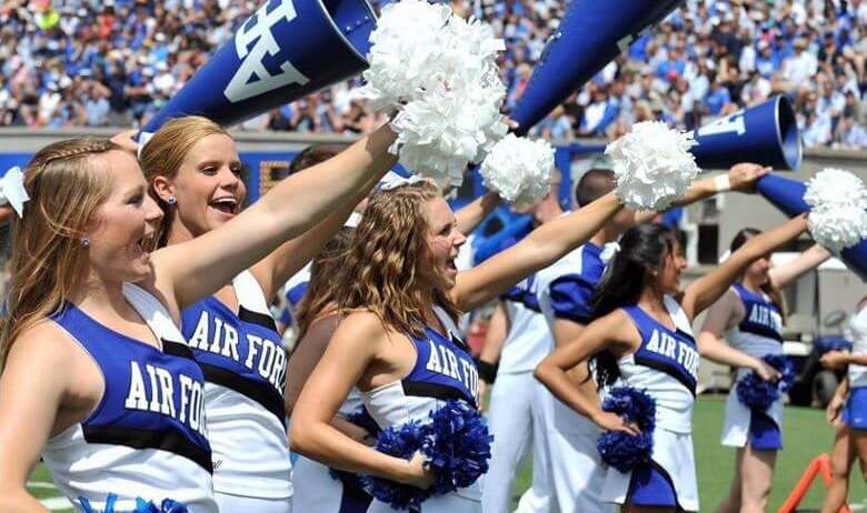 Air Force Academy cheerleaders on the sideline.