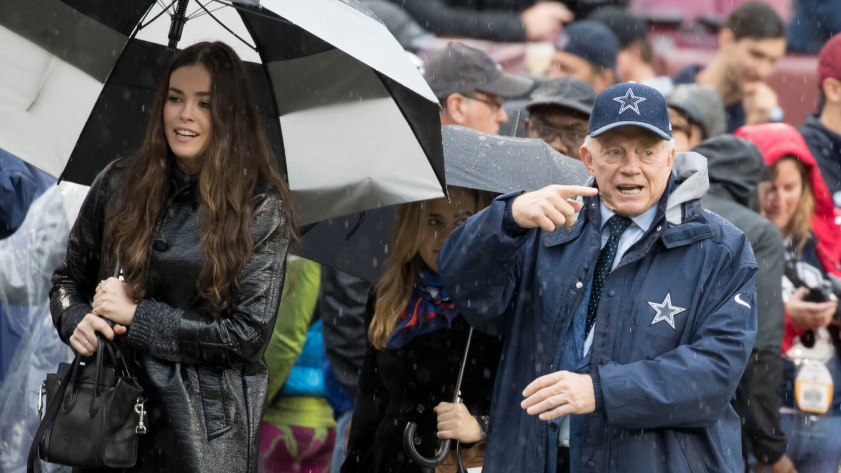 Jerry Jones in the rain.