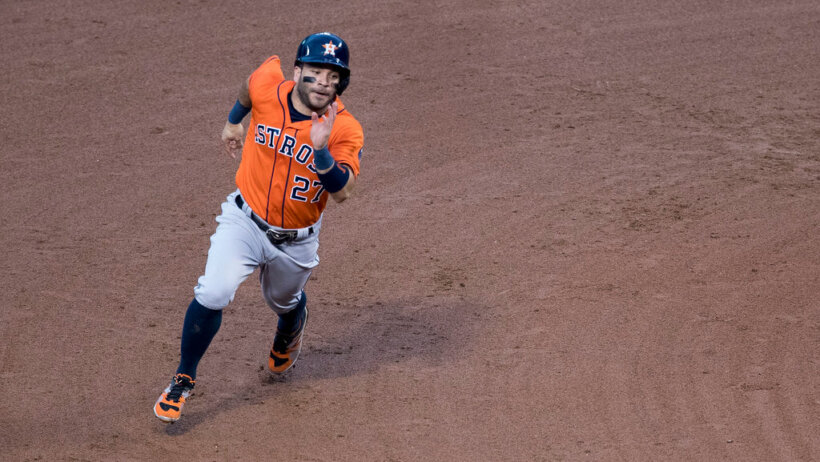 Jose Altuve rounding the bases.