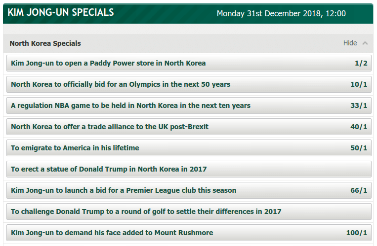 Kim Jong-Un Specials at PaddyPower