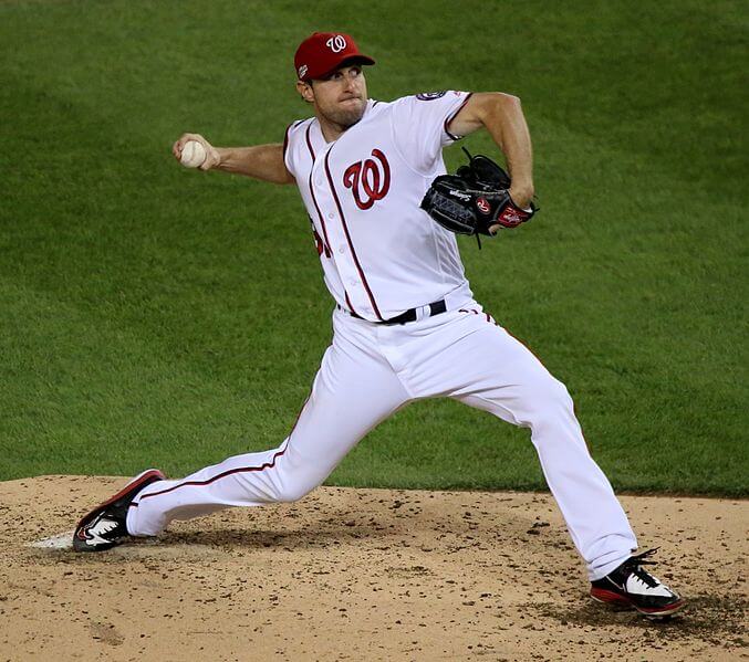 Max Scherzer throwing a pitch.