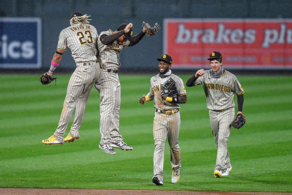 Padres celebrating a win