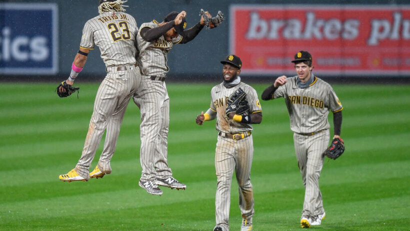 Members of the San Diego Padres celebrating a win