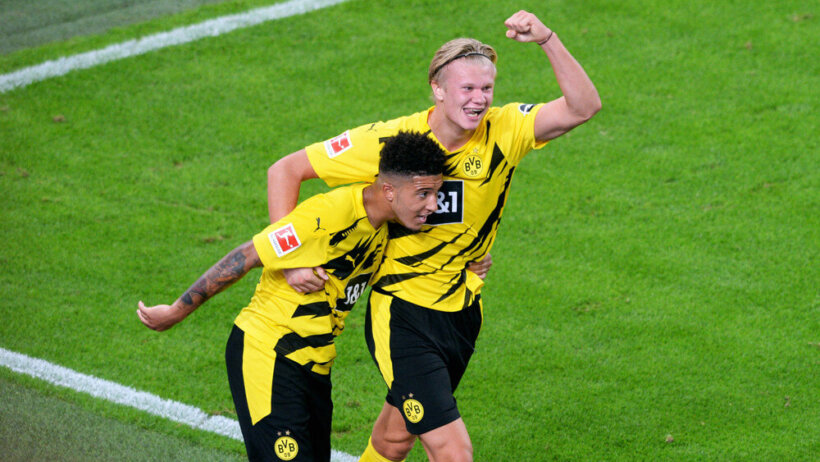 Jadon Sancho, Erling Haaland celebrate