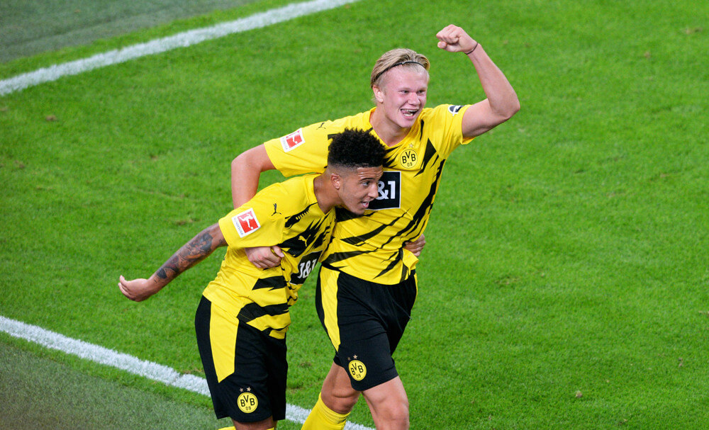 Jadon Sancho, Erling Haaland celebrate