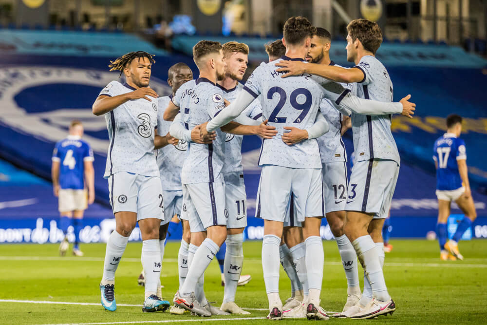 Chelsea celebrate at Brighton