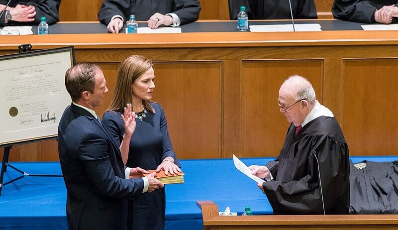 Amy Coney Barrett being sworn in as judge