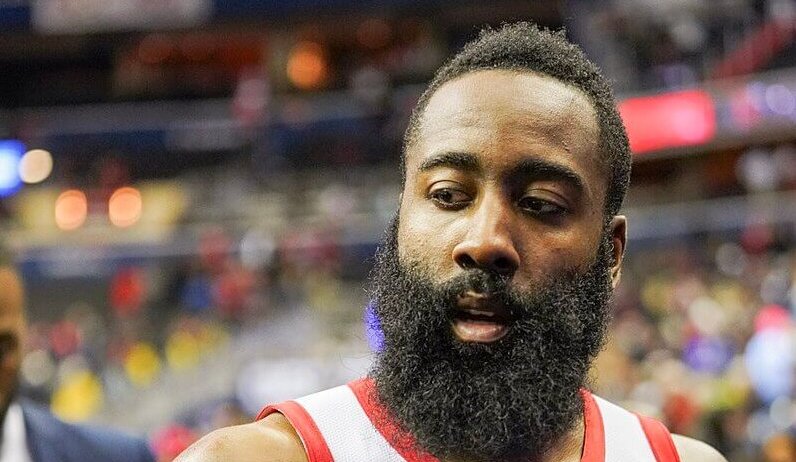 James Harden looks down