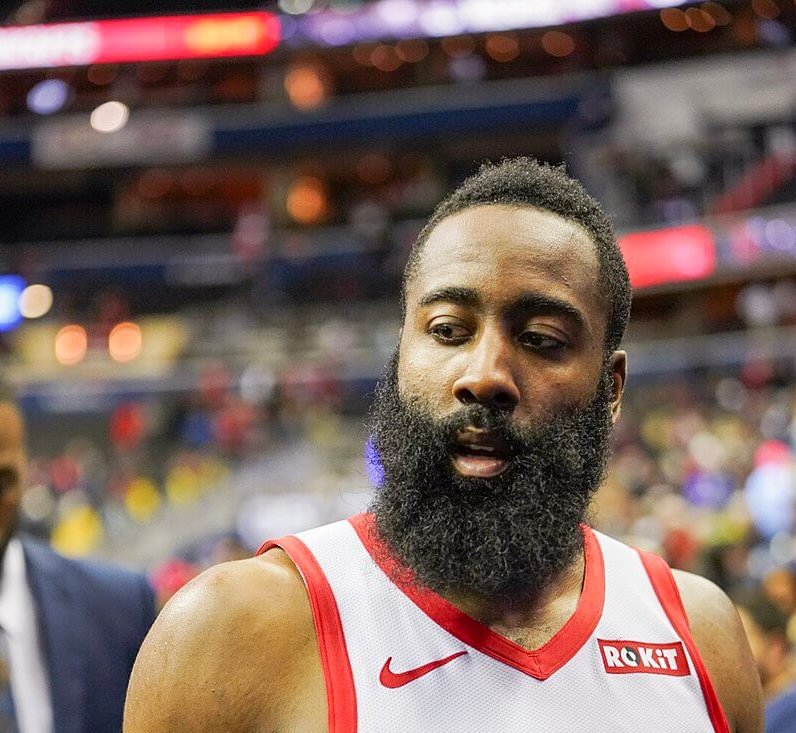 James Harden looks down