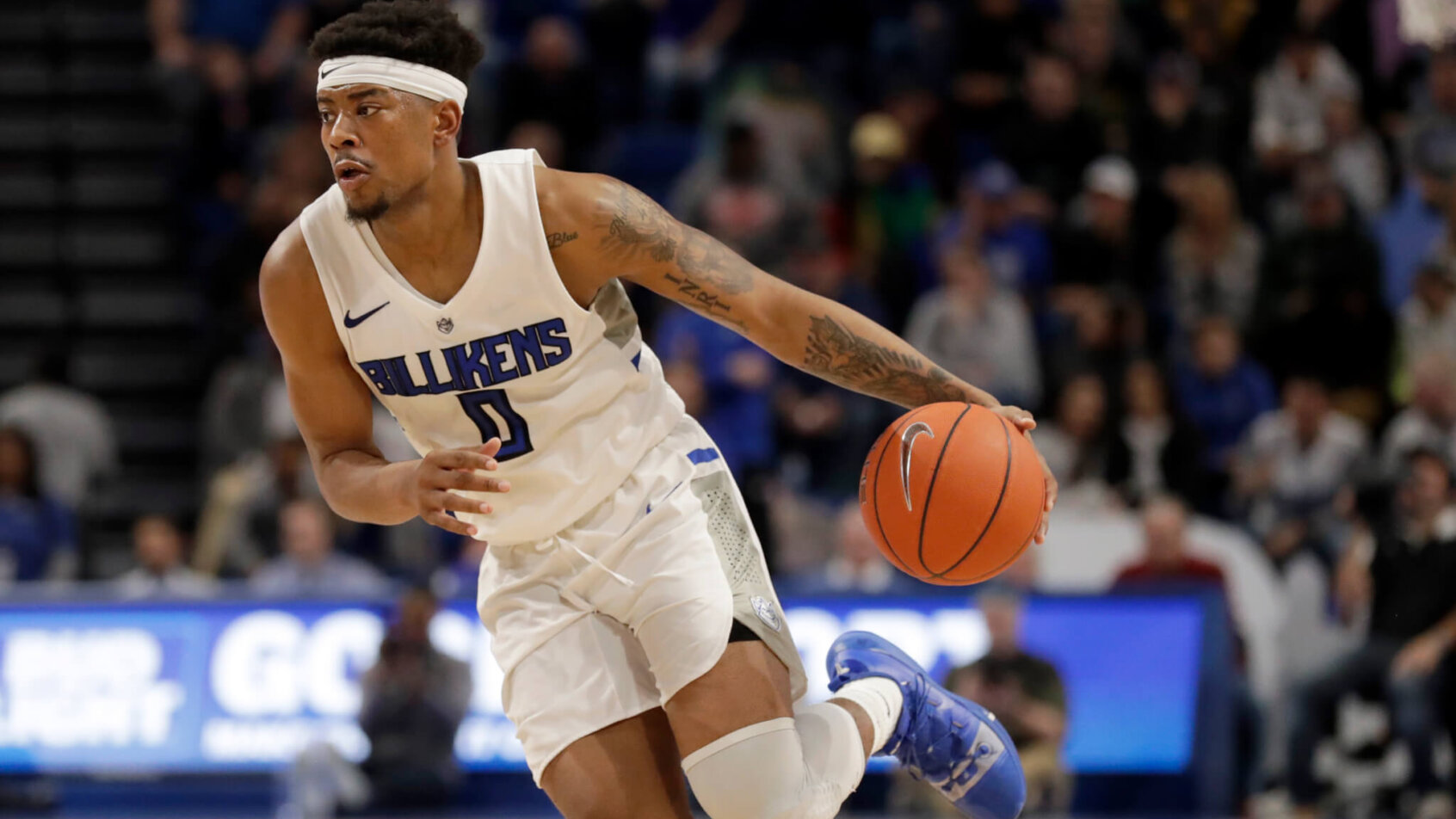 Jordan Goodwin dribbling with left hand