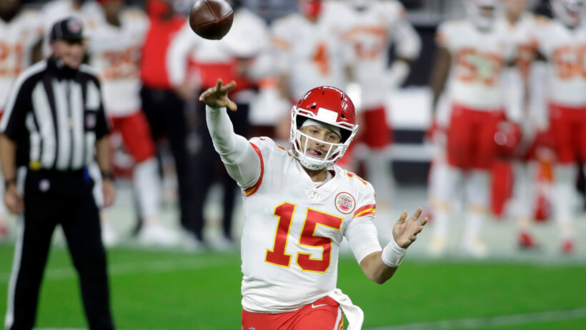 Patrick Mahomes throwing a pass