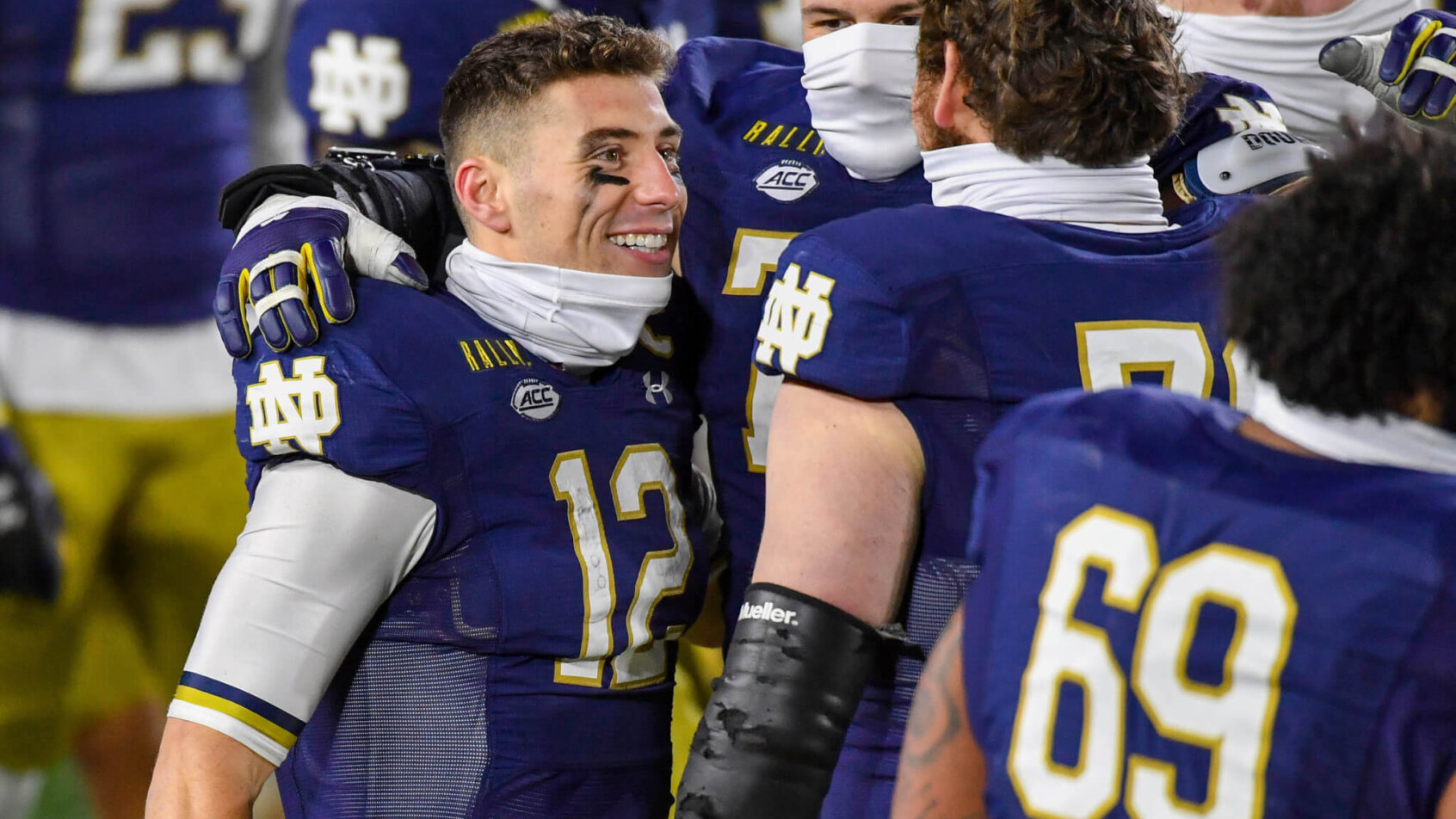 Ian Book celebrates