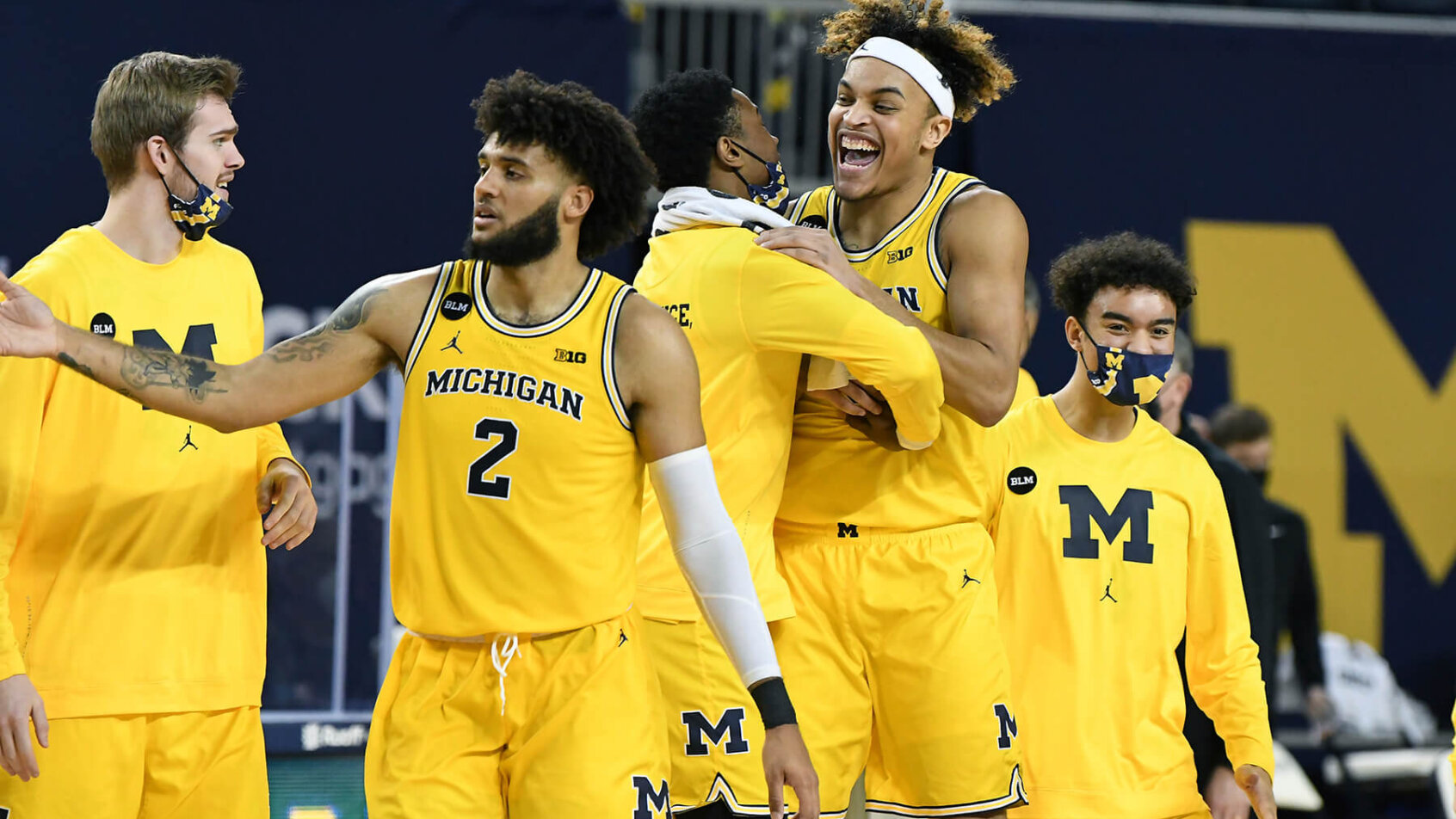 Michigan Wolverines celebrating a victory