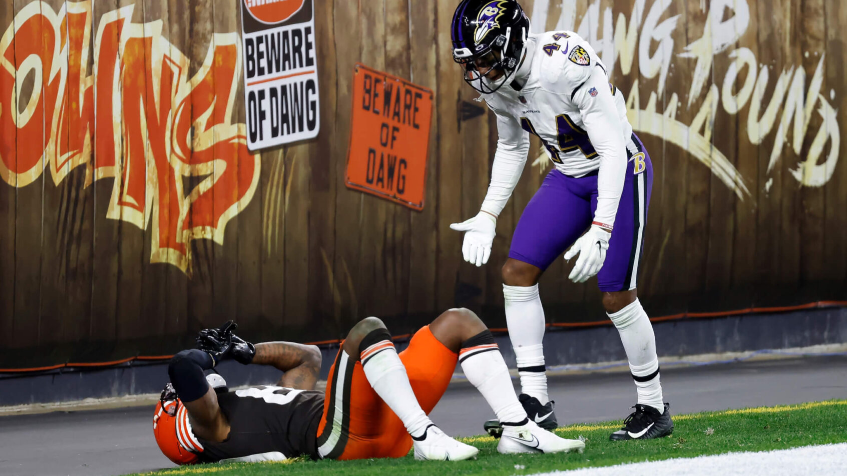 Jarvis Landry on the ground in disbelief