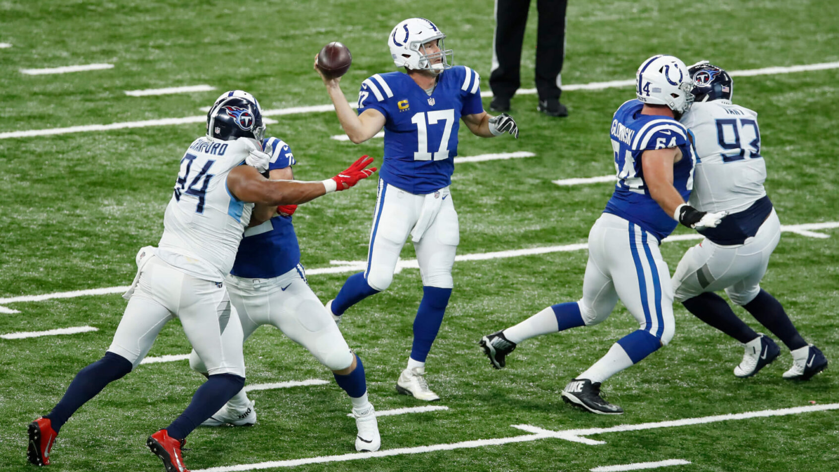 Philip Rivers throwing a pass in the pocket