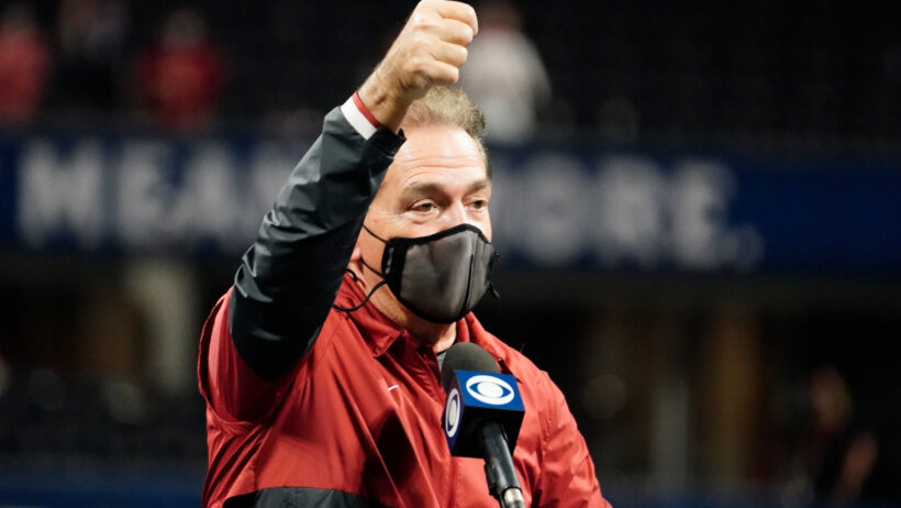 Nick Saban celebrates