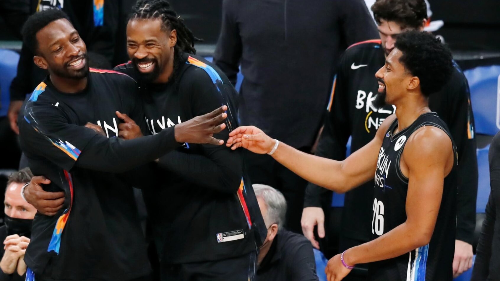 Brooklyn Nets celebrate vs Boston Celtics