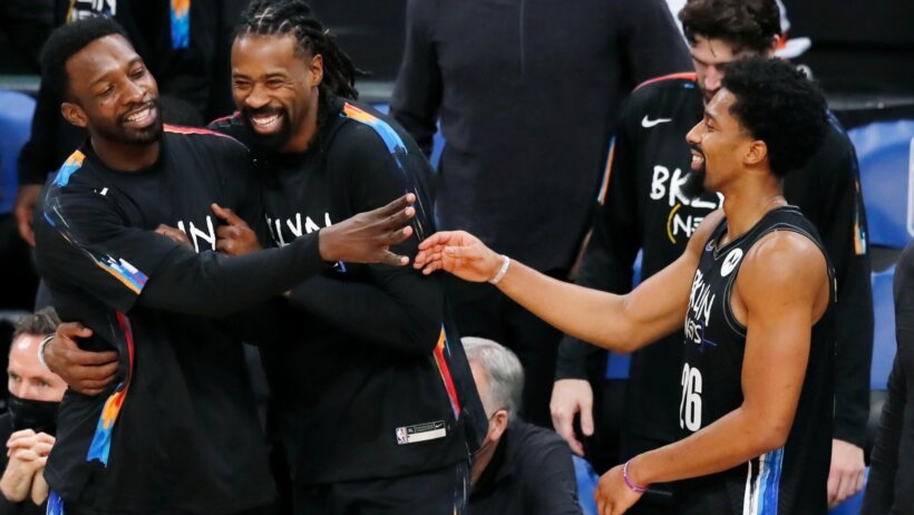 Brooklyn Nets celebrate vs Boston Celtics