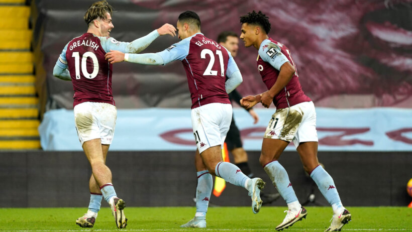 Aston Villa players celebrate goal