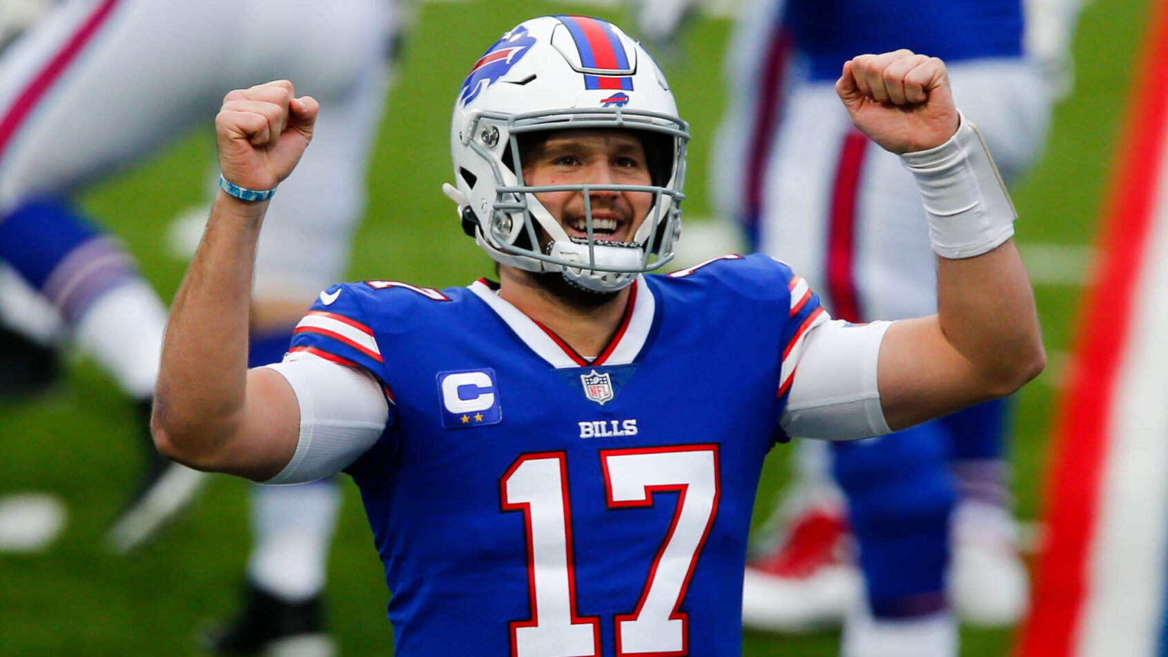 Josh Allen arms up celebrating
