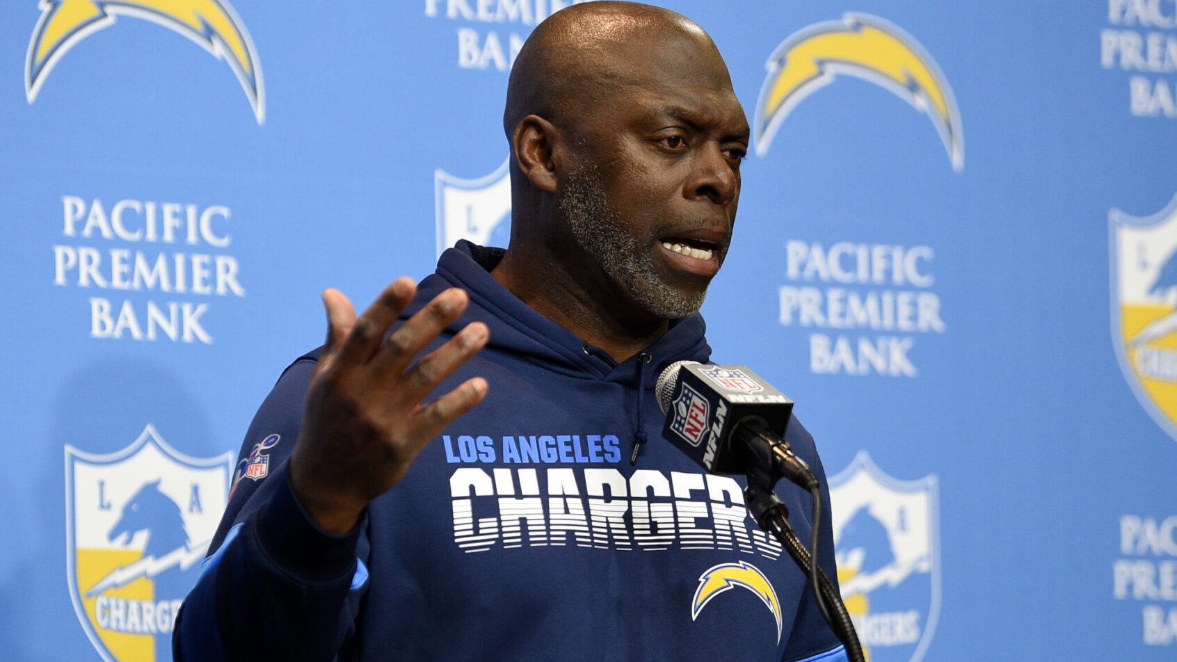 Los Angeles Chargers head coach Anthony Lynn speaks after an NFL football game against the Minnesota Vikings