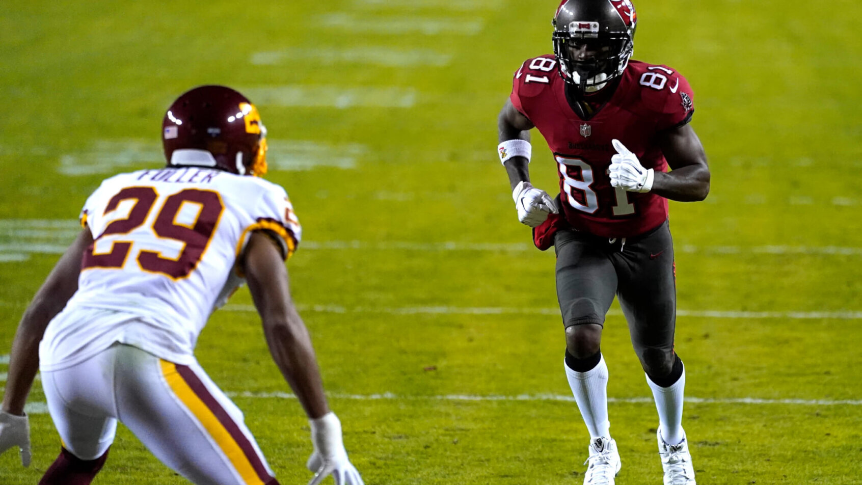 Tampa Bay Buccaneers wide receiver Antonio Brown running a route